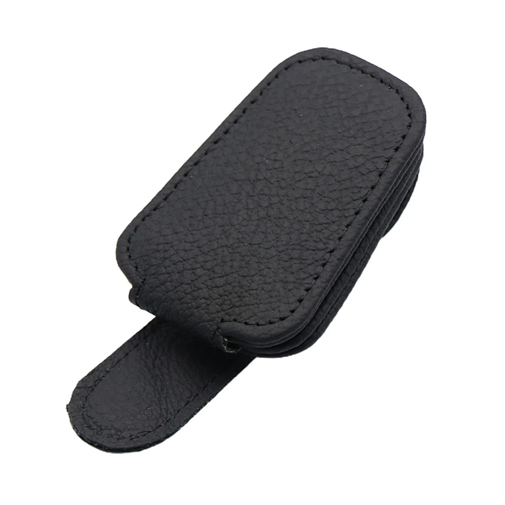 Car Sunglasses Holder Sun Visor Sunglasses Clip Leather Glasses Case Magnetic Mount Ticket Card Eyeglasses Clip Car Accessories