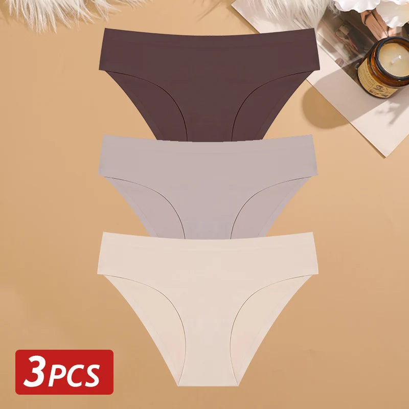 3PCS Seamless Ice Silk Panties for Women Sexy Low Rise Briefs Female Ultra Thin No Trace Underwear Ladies Breahtbale Lingerie