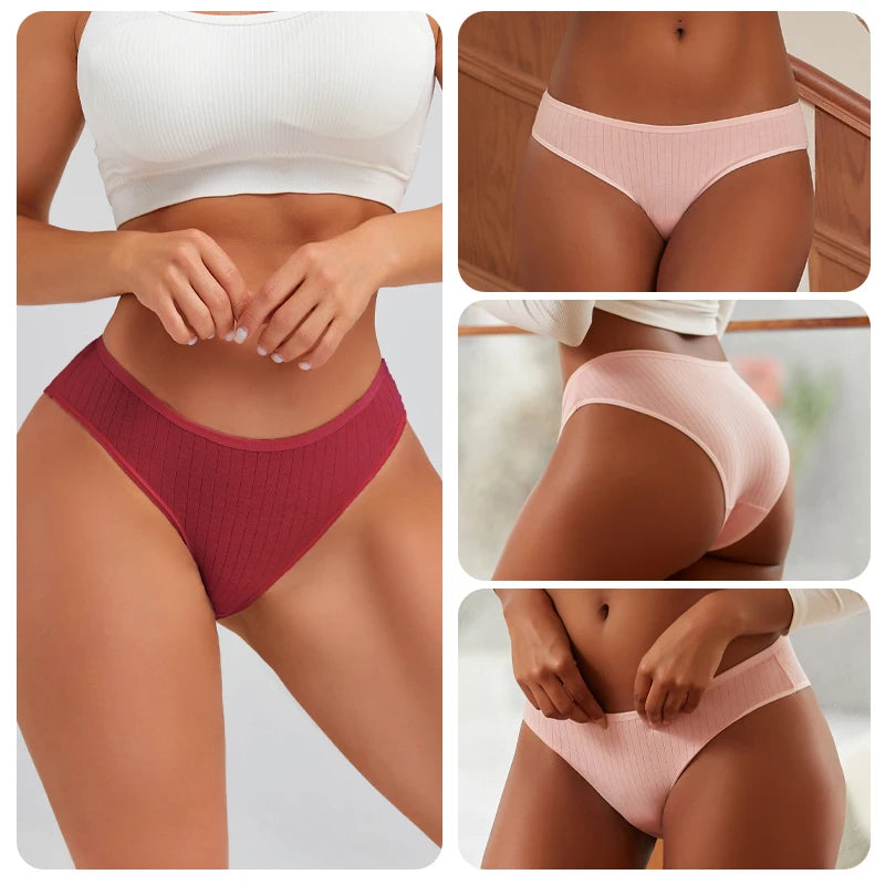 7PCS Women's Seamless Cotton Panties Ladies Low Rise Stripe Underwear Elastic Comfortable Cotton Briefs Breathable Sexy Lingerie