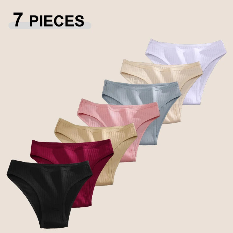 7PCS Women's Seamless Cotton Panties Ladies Low Rise Stripe Underwear Elastic Comfortable Cotton Briefs Breathable Sexy Lingerie