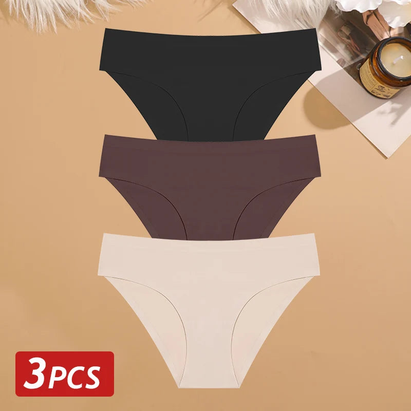 3PCS Seamless Ice Silk Panties for Women Sexy Low Rise Briefs Female Ultra Thin No Trace Underwear Ladies Breahtbale Lingerie