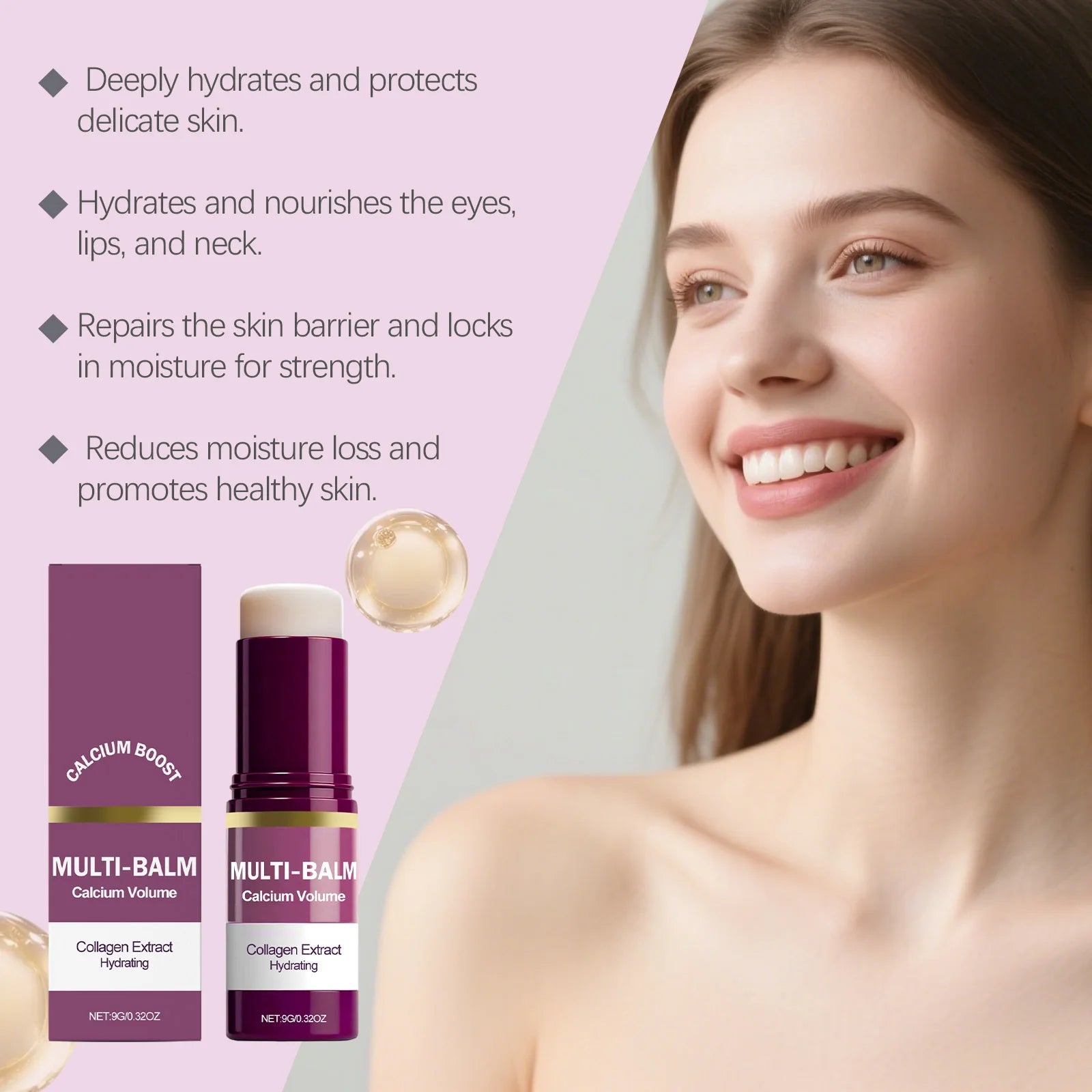 Calcium Volume Multi Balm Korean Skincare Stick Face & Eye Cream Collagen Deep Moisturizing Anti-Wrinkle Suitable for Pre Makeup