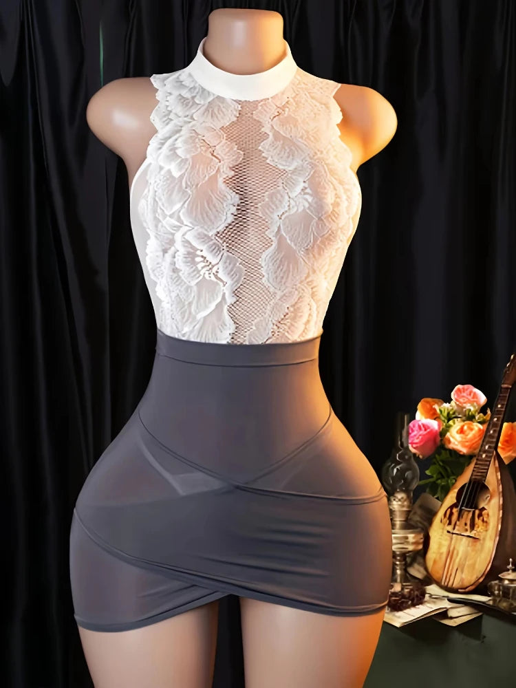 Ladies Sexy Lingerie Stewardess Outfit Secretary Lace Uniform Set Professional Role-Playing Butt-Covering Skirt Tempting Hollow