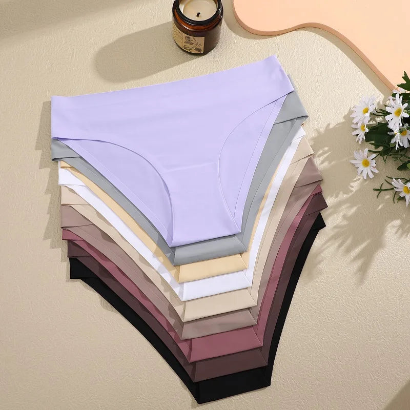 3PCS Seamless Ice Silk Panties for Women Sexy Low Rise Briefs Female Ultra Thin No Trace Underwear Ladies Breahtbale Lingerie