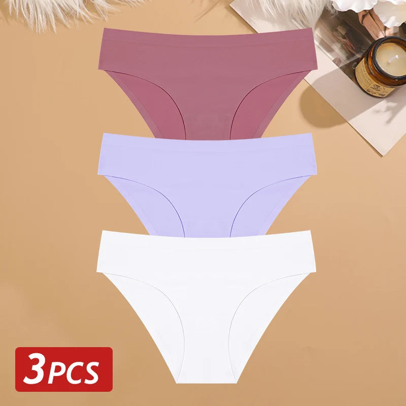 3PCS Seamless Ice Silk Panties for Women Sexy Low Rise Briefs Female Ultra Thin No Trace Underwear Ladies Breahtbale Lingerie