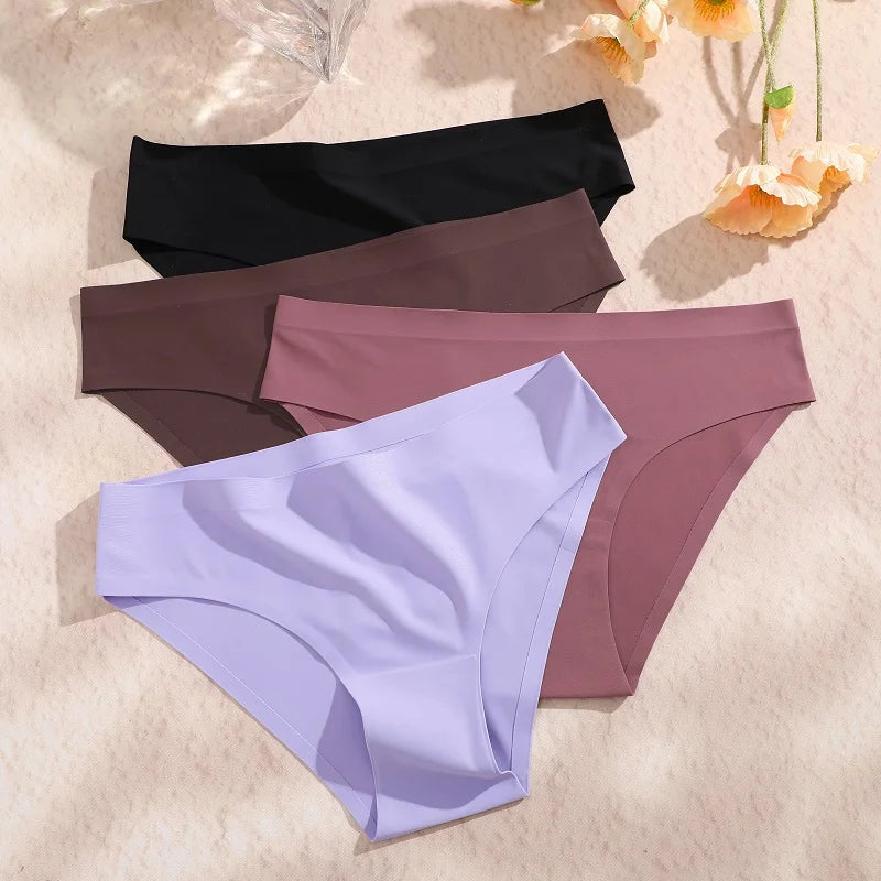 3PCS Seamless Ice Silk Panties for Women Sexy Low Rise Briefs Female Ultra Thin No Trace Underwear Ladies Breahtbale Lingerie