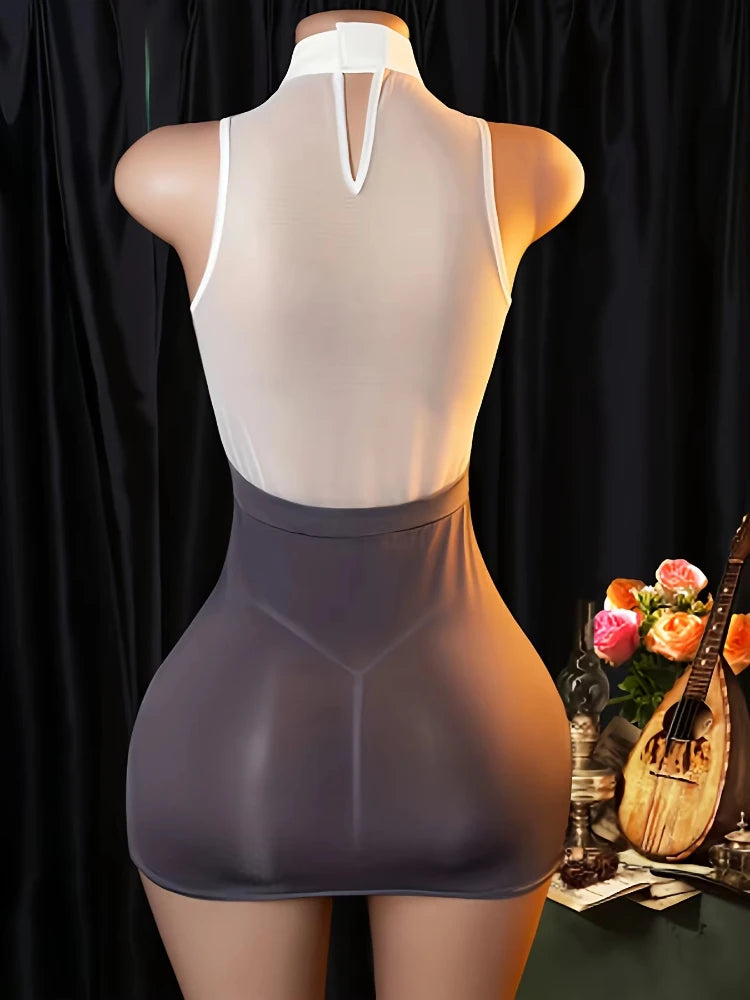 Ladies Sexy Lingerie Stewardess Outfit Secretary Lace Uniform Set Professional Role-Playing Butt-Covering Skirt Tempting Hollow