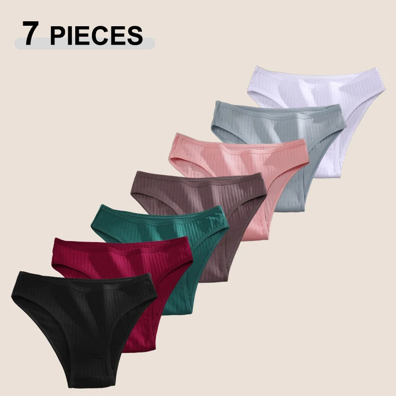 7PCS Women's Seamless Cotton Panties Ladies Low Rise Stripe Underwear Elastic Comfortable Cotton Briefs Breathable Sexy Lingerie