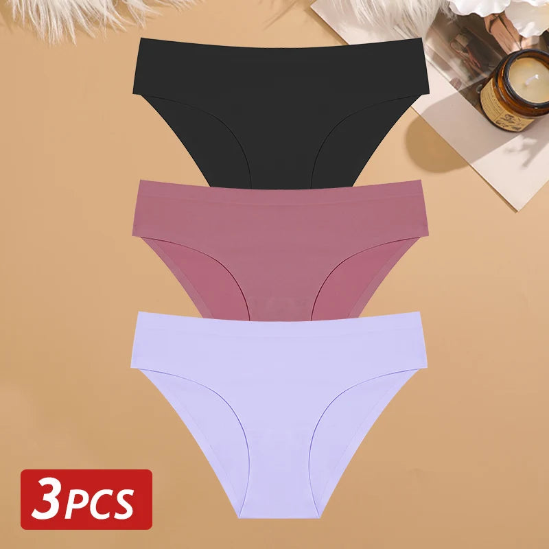 3PCS Seamless Ice Silk Panties for Women Sexy Low Rise Briefs Female Ultra Thin No Trace Underwear Ladies Breahtbale Lingerie