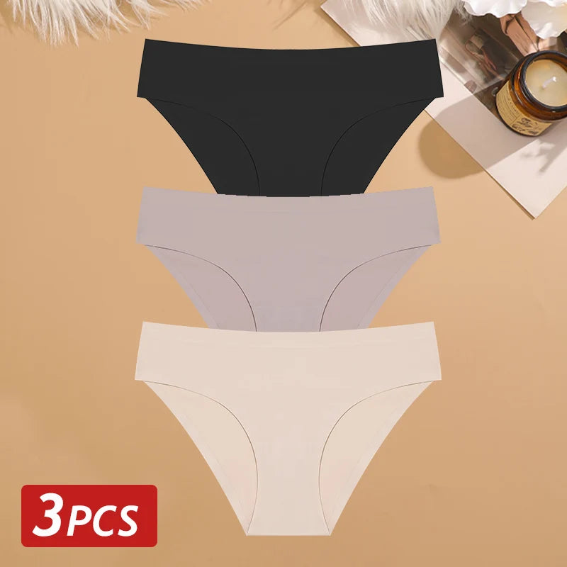 3PCS Seamless Ice Silk Panties for Women Sexy Low Rise Briefs Female Ultra Thin No Trace Underwear Ladies Breahtbale Lingerie