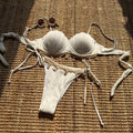 Hot Lingerie Bikini Women's Lingerie Pleated Fabric Bikinis Tie Side Swimwear Ruched Bust Beige Solid Two Piece Bikini Set