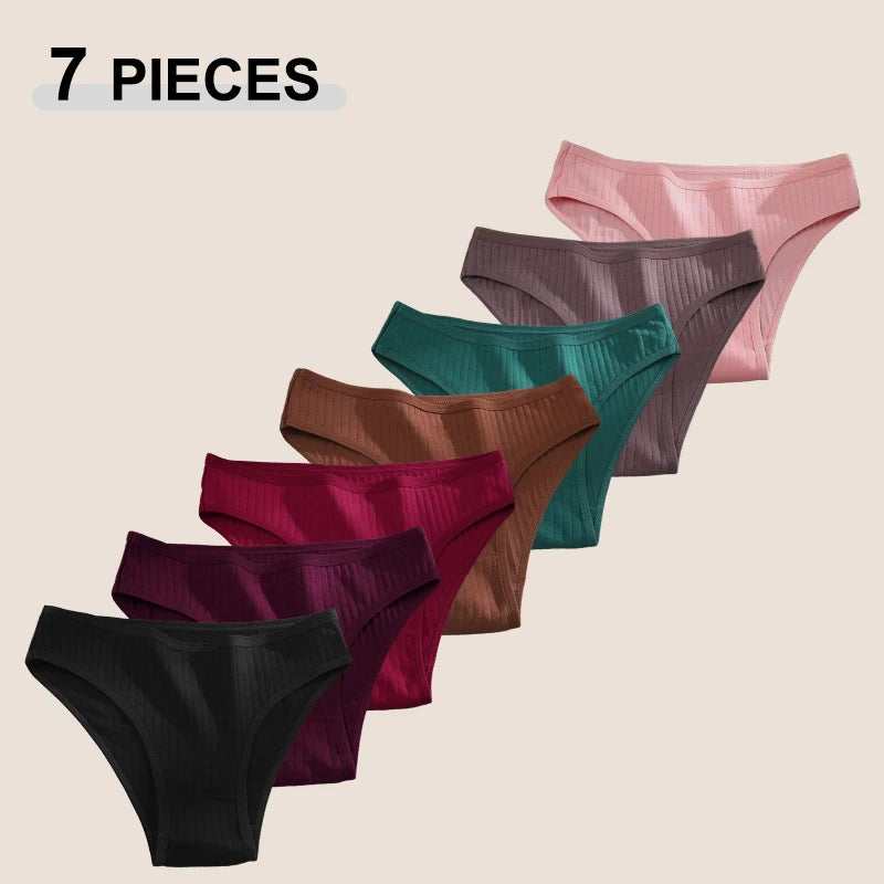 7PCS Women's Seamless Cotton Panties Ladies Low Rise Stripe Underwear Elastic Comfortable Cotton Briefs Breathable Sexy Lingerie