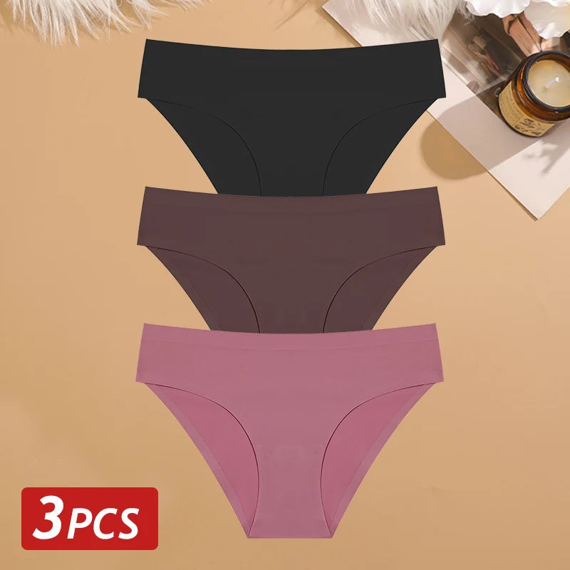 3PCS Seamless Ice Silk Panties for Women Sexy Low Rise Briefs Female Ultra Thin No Trace Underwear Ladies Breahtbale Lingerie