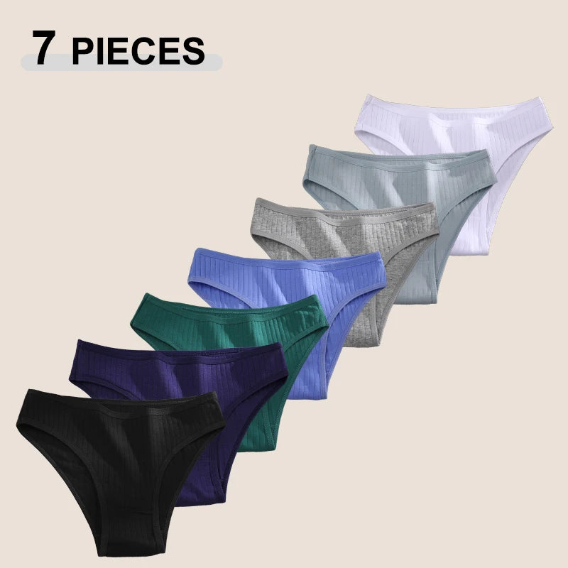 7PCS Women's Seamless Cotton Panties Ladies Low Rise Stripe Underwear Elastic Comfortable Cotton Briefs Breathable Sexy Lingerie