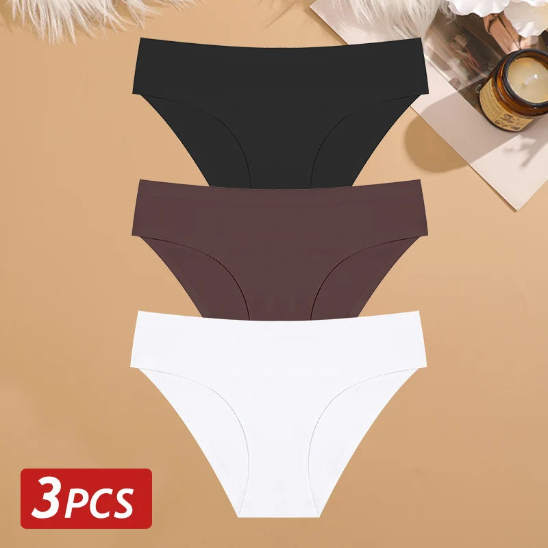 3PCS Seamless Ice Silk Panties for Women Sexy Low Rise Briefs Female Ultra Thin No Trace Underwear Ladies Breahtbale Lingerie
