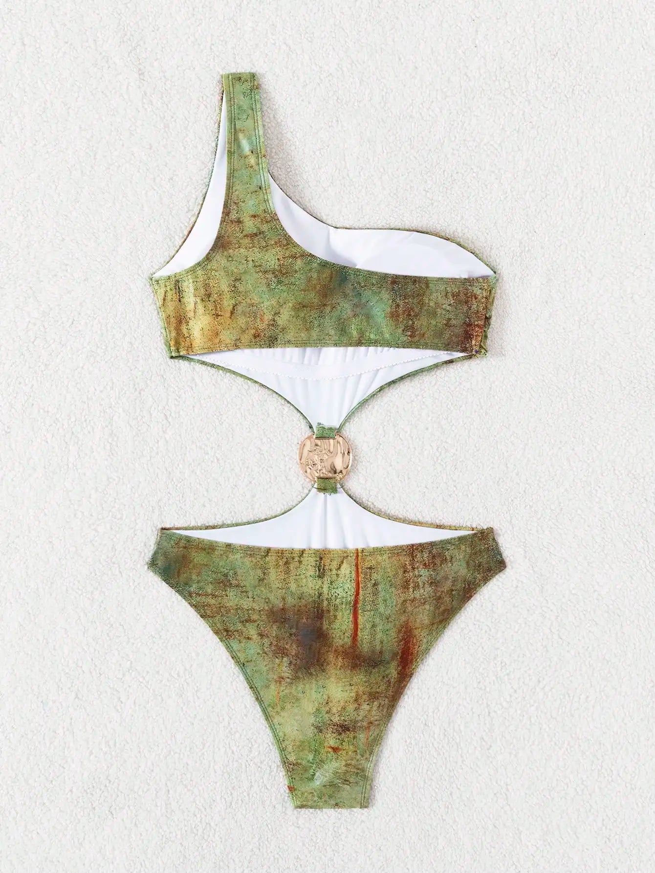 Swim SXY Women's One-Shoulder Swimsuit Metal Decor Hollow out Design for Summer Beach Vacation New Arrival