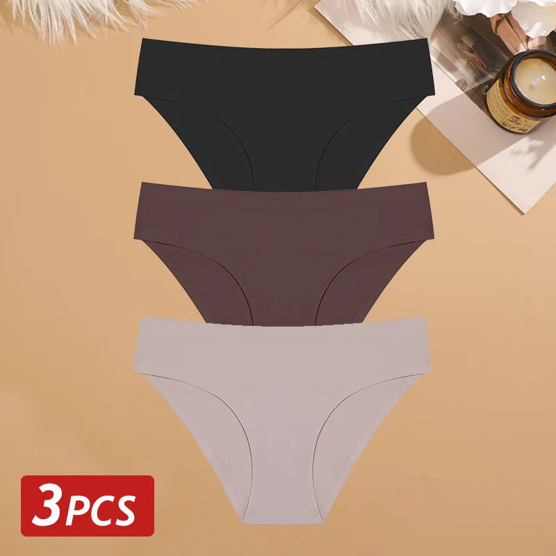 3PCS Seamless Ice Silk Panties for Women Sexy Low Rise Briefs Female Ultra Thin No Trace Underwear Ladies Breahtbale Lingerie