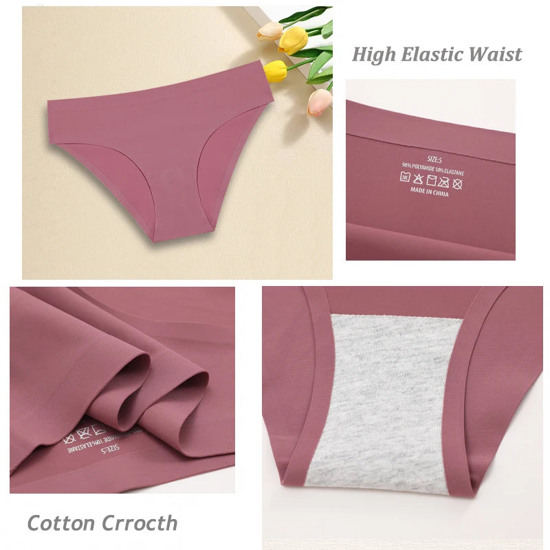 3PCS Seamless Ice Silk Panties for Women Sexy Low Rise Briefs Female Ultra Thin No Trace Underwear Ladies Breahtbale Lingerie