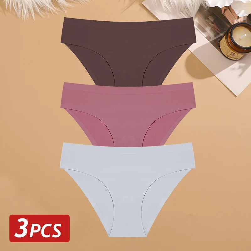 3PCS Seamless Ice Silk Panties for Women Sexy Low Rise Briefs Female Ultra Thin No Trace Underwear Ladies Breahtbale Lingerie