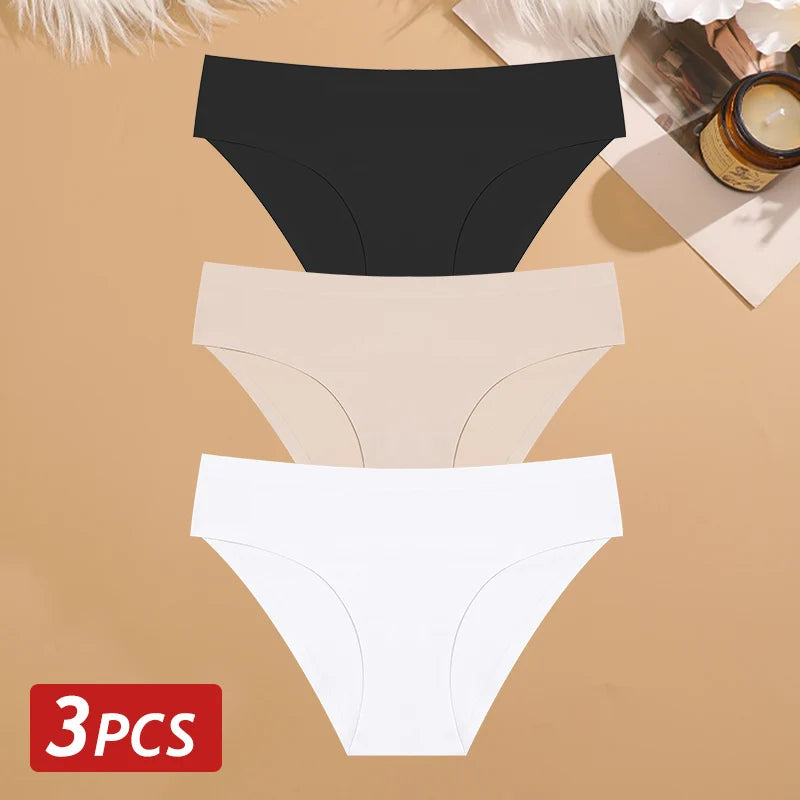 3PCS Seamless Ice Silk Panties for Women Sexy Low Rise Briefs Female Ultra Thin No Trace Underwear Ladies Breahtbale Lingerie