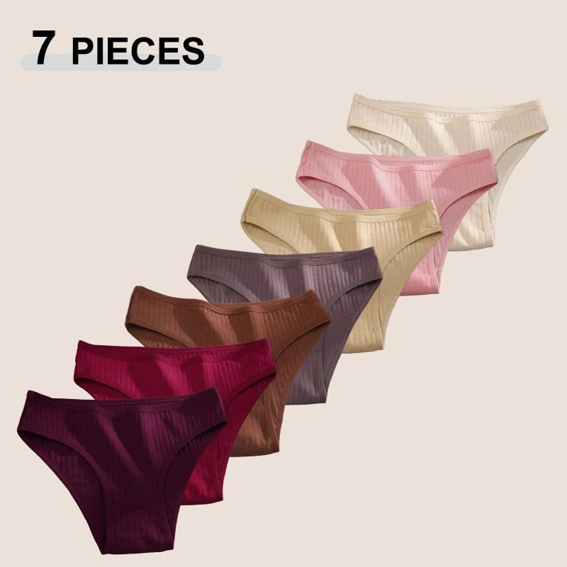 7PCS Women's Seamless Cotton Panties Ladies Low Rise Stripe Underwear Elastic Comfortable Cotton Briefs Breathable Sexy Lingerie
